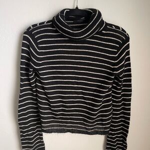 AllSaints Black & White Striped Turtleneck Sweater
